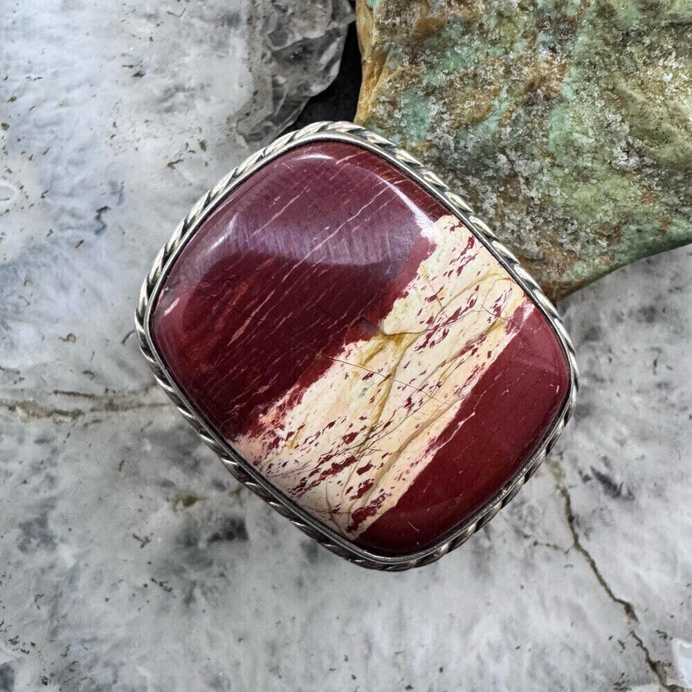 Sterling Silver Southwestern Style Large Snake Skin Jasper Ring Sz 9 For Women